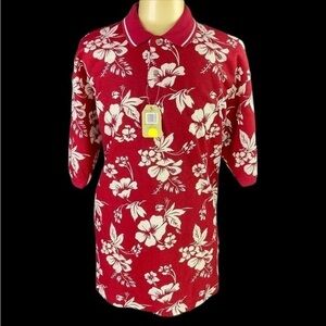 Bugle Boy Mens Maroon White XL Flower Print Polo Shirt NWT